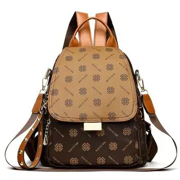 Многофункциональный рюкзак для женщин, большая вместимость, школьный рюкзак с принтом, сумка через плечо, дорожный рюкзак темно-коричневого