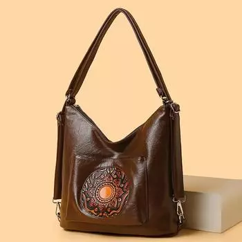 Многофункциональный рюкзак для женщин, сумка через плечо с принтом, большая вместительная сумка-тоут чёрный