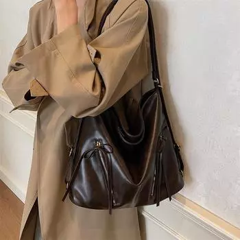 Многофункциональный рюкзак из мягкой кожи, женская сумка через плечо, большая вместительная сумка-тоут, сумка подмышкой кофейный