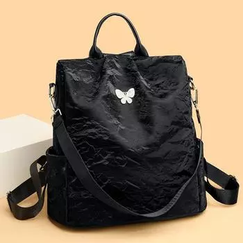 Многофункциональный рюкзак, простая водонепроницаемая противоугонная сумка, большая вместимость, нейлоновый школьный ранец чёрный