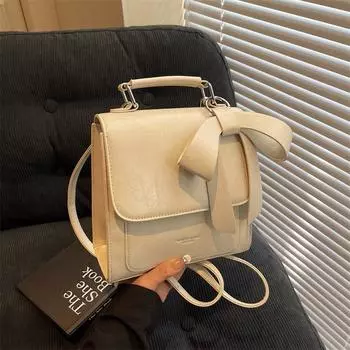 Многофункциональный рюкзак женский маленький квадратный мешок Bow Crossbody Bag серый