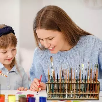 Многофункциональный съемный настенный держатель для кистей с 67 отверстиями для ручек, подводки для глаз, косметических кистей, органайзер для хранения художественных принадлежностей цвет старого дерева