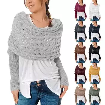 Многофункциональный шарф с рукавами для женщин, вязаный шарф-свитер-накидка с рукавами, шарф-накидка из пашмины в стиле бохо One Size