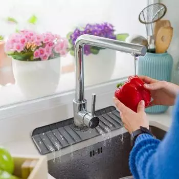 Многофункциональный силиконовый кухонный сливной коврик, брызгозащищенный сливной коврик для крана, противоскользящий складной защитный коврик для раковины оранжевый