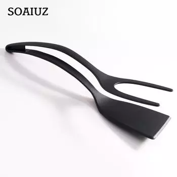 Многофункциональный силиконовый шпатель 2-в-1, термостойкие щипцы для домашней кухни, приготовления стейка, блинов, яиц, шпатель, зажим красный