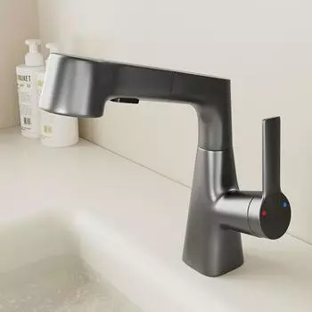 Многофункциональный смеситель для ванной комнаты, смеситель для раковины с горячей и холодной водой, выдвижной подъемный кран, вращающийся на 360 градусов, кран для раковины серый