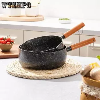Многофункциональный снежный горшок с антипригарным покрытием, кухонная утварь, молочный горшок из нержавеющей стали, кухонная практичная посуда, кастрюля с крышкой 18cm чёрный
