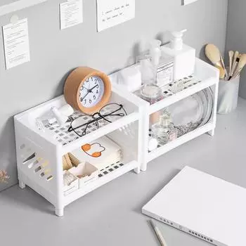 Многофункциональный современный практичный двухъярусный органайзер для хранения косметики и всякой всячины белый