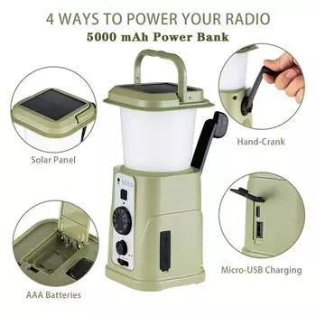 Многофункциональный светильник для кемпинга, светодиодный фонарь для кемпинга, AM/FM/WB/NOAA, метеорологическое радио, портативный солнечный зелёный