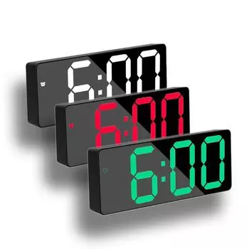 Многофункциональный светодиодный цифровой дисплей будильник прямоугольные зеркальные часы настольные температура, голосовое управление, регулировка яркости