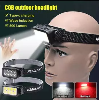 Многофункциональный светодиодный двойной источник света, мощный налобный фонарь, индукционный, монтируемый на голову, ходовой свет, водонепроницаемый налобный фонарь для рыбалки K351-No induction