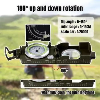 Многофункциональный светящийся циферблат водонепроницаемый антизапотевающий точный военный компас для походного лагеря чёрный