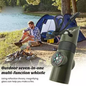 Многофункциональный свисток, светодиодный фонарик, компас, лупа, термометр, портативный 7-в-1 зелёный
