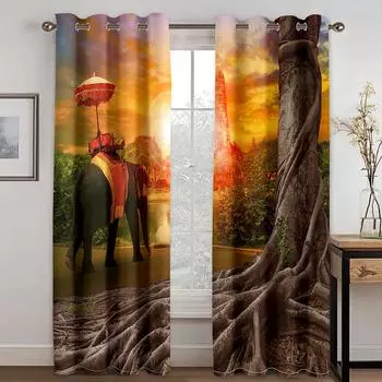 Многофункциональный узор слона с 3D-цифровой печатью для гостиной, спальни, слабое затемнение, 90 г полиэстеровая ткань для штор, две панели W50xH130(CM)x2pcs&Hook красный