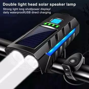 Многофункциональный велосипедный фонарь с высоким люменом, супер яркий, водонепроницаемый, с солнечной зарядкой, светодиодный передний фонарь для велосипеда с звуковым сигналом синий