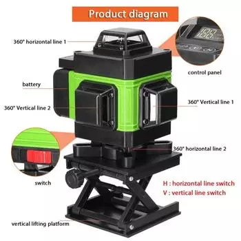 Многофункциональный водный уровень, 16-линейный настенный прибор, лазерный инфракрасный уровень, высокоточный портативный уровень EU Plug зелёный