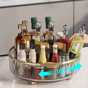 Многофункциональный вращающийся на 360 градусов поднос для хранения кухонных принадлежностей, круглая поворотная подставка с органайзером для хранения, нескользящая коробка для хранения косметики, кухонные принадлежности серый