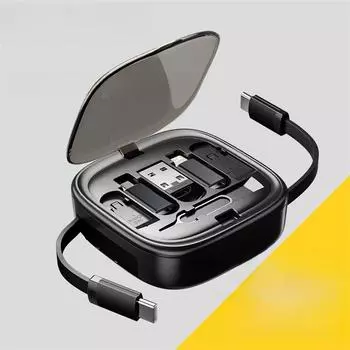 Многофункциональный выдвижной ящик для хранения кабелей ESSAGER с кабелем быстрой зарядки PD60W и адаптером для карт TF чёрный