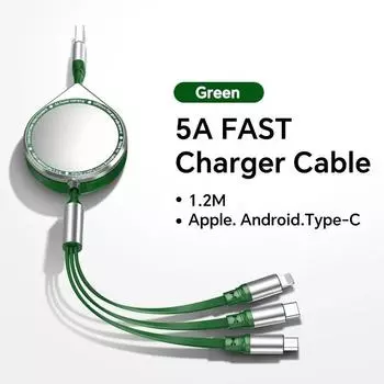 Многофункциональный выдвижной USB-телефон 3 в 1, 5 А, кабель для быстрой зарядки и передачи данных для Iphone/Android/Type-C оранжевый