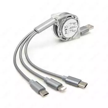 Многофункциональный зарядный кабель Micro-USB типа C 3 в 1 для кабелей мобильных телефонов чёрный