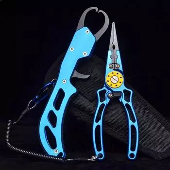 Многофункциональный зажим для рыбалки, 2 шт./компл., помощник для рыбалки на открытом воздухе, крючок с открытой петлей, ножницы для резки проволоки из алюминиевого сплава, рыболовные инструменты Set (lure Pliers + Fish Controller) красный