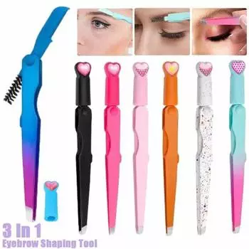 Многофункциональный женский триммер для волос на лице и бровей 3 в 1, складной зажим для бровей, кисть для формирования бровей и гладкой кожи
