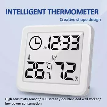 Многофункциональный ЖК-цифровой термометр, бытовой гигрометр, электронный измеритель температуры и влажности в помещении, датчик метеостанции чёрный