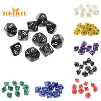 Многогранные одноцветные игровые кости TRPG D10, многогранные игральные кости — набор из 10 шт., яркий цвет, идеально подходит для реквизита для вечеринок 10pcs белый