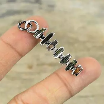 Многогранный турмалиновый кулон из гальванопластической меди, посеребренный кулон, ювелирные изделия ручной работы из драгоценных камней, гальванопластическая медная подвеска