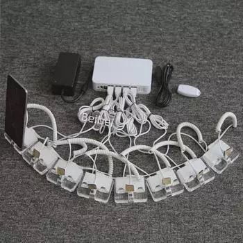 Многоканальная мобильная противоугонная стойка для Huawei, Xiaomi, Apple — функции зарядки и сигнализации. One-to-six full set with cable base