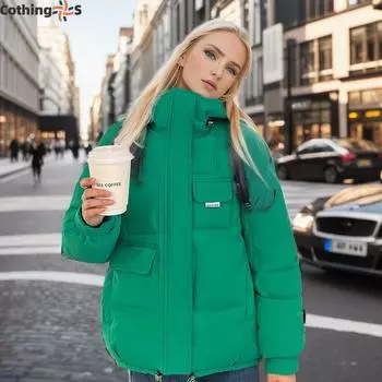 Многокарманная модная хлопковая куртка-пуховик для женщин, короткая свободная зимняя куртка, верхнее хлопковое пальто L