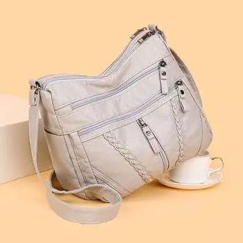 Многокарманная женская сумка через плечо из мягкой кожи, сумка для мам среднего и пожилого возраста, сумка через плечо чёрный