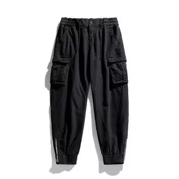 Многокарманные рабочие брюки, мужские свободные прямые повседневные брюки, брюки в стиле ретро 38