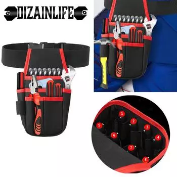 Многокарманный поясной рюкзак для инструментов, водонепроницаемая кобура, электроинструмент, набор инструментов электрика, сумка на пояс для дрели, отвертки, органайзер для крепежа чёрный