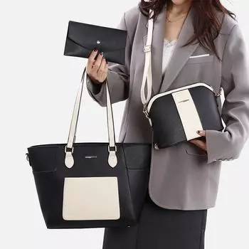 Многокомпонентная женская сумка, модная ретро сумка на одно плечо с косым креплением, комплект из трех предметов, сумка для матери и ребенка чёрный