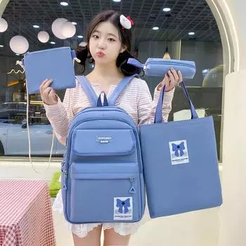 Многокомпонентный рюкзак для средней школы, школьный рюкзак для женщин, однотонный рюкзак фиолетовый