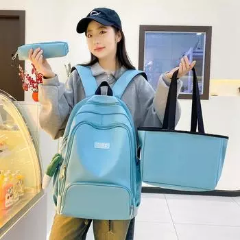 Многокомпонентный рюкзак, комплект для учащихся начальной школы, школьный рюкзак, однотонный женский рюкзак большой вместимости для девочек-подростков розовый