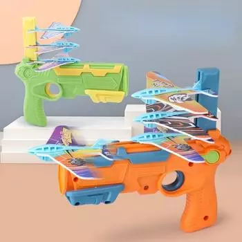 Многократный пусковой механизм для самолета Пенный самолет-катапультирующий пистолет для детей Планер для мальчиков Игрушки для улицы оранжевый