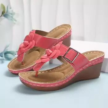 Многолетние пятна, большие размеры, летние новые туфли на танкетке, женские тапочки на толстой подошве с цветочным принтом, пряжкой на ремне, носок с узором «елочка», классные тапочки 36 белый