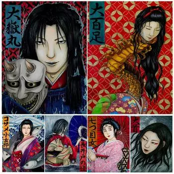 Многоножка-монстр, летающая голова-призрак, ретро-настенная картина маслом Семиглазая женщина . Художественный плакат 21cm30cm NoFrame