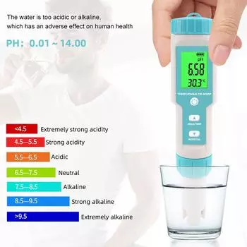 Многопараметрический карманный тестер качества воды 7 в 1 PH/TDS/EC/ORP/SG/солености/температуры с without backlight небесно-голубой