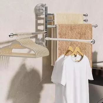 Многопозиционная стойка для хранения без перфорации, 3/4/5 держателей для полотенец, вращающаяся на 180° вешалка для одежды, ванная комната Transparent-4 Bars
