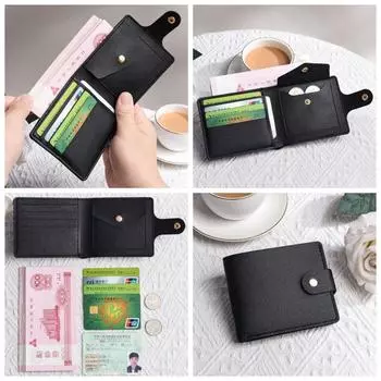 Многопозиционный женский кошелек для монет, держатель для кредитных карт, элегантный кожаный короткий кошелек для путешествий чёрный