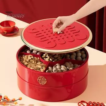 Многоярусная фруктовая тарелка с крышкой, герметичная многосекционная коробка для закусок, контейнер для колбасных изделий, органайзер для хранения продуктов, праздничное блюдо для вегетарианских сладостей Single Layer красный