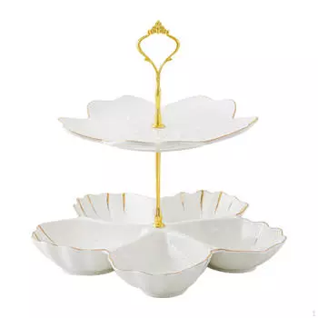 Многоярусная керамическая подставка для торта для демонстрации десертов на праздниках 2 Tier White