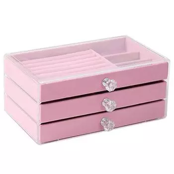 Многоярусная подставка для украшений, держатель для ювелирных изделий, шкатулка для хранения украшений, прозрачный органайзер с ящиками для ожерелий/серег розовый