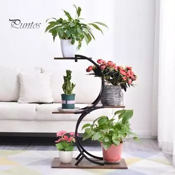 Многоярусная полка для цветов Цветочный горшок Стеллаж для выставки товаров Прочная несущая способность Гладкие края без заусенцев Антикоррозийное покрытие Подставка для цветочного горшка в горшке кофейный/чёрный