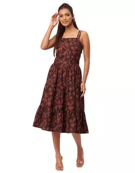 Многоярусное платье без рукавов с принтом Moomaya, платье на бретелях, летнее платье миди из искусственного шелка 3XL чёрный