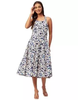 Многоярусное платье с принтом Moomaya и крест-накрест на спине, короткое платье для курортной одежды 3XL синий