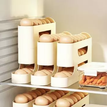 Многоярусный держатель для яиц Компактный ящик для хранения яиц с защитными перилами Автоматическое перекатывание яиц Dual Layer